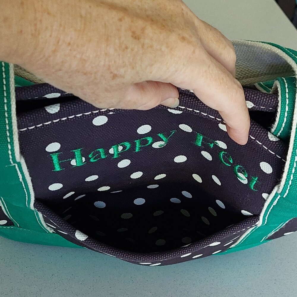 Lands End Navy Blue/Green White Polka Dot Medium Open Top Tote Bag - Picture 6 of 16